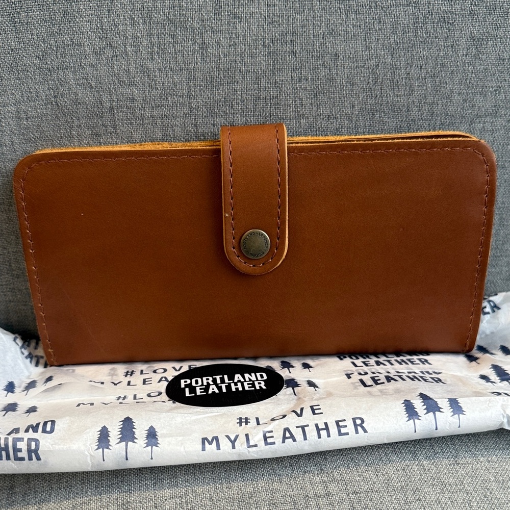 Portland Leather Honey Bifold Wallet with Snap Closure